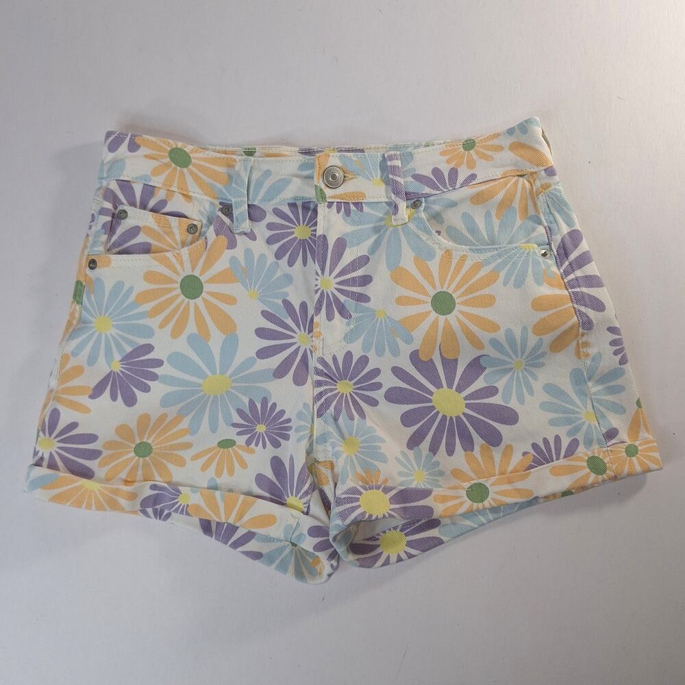 No Boundaries Retro Floral Denim Shorts Juniors 5 High Rise Cuffed Y2K Daisy